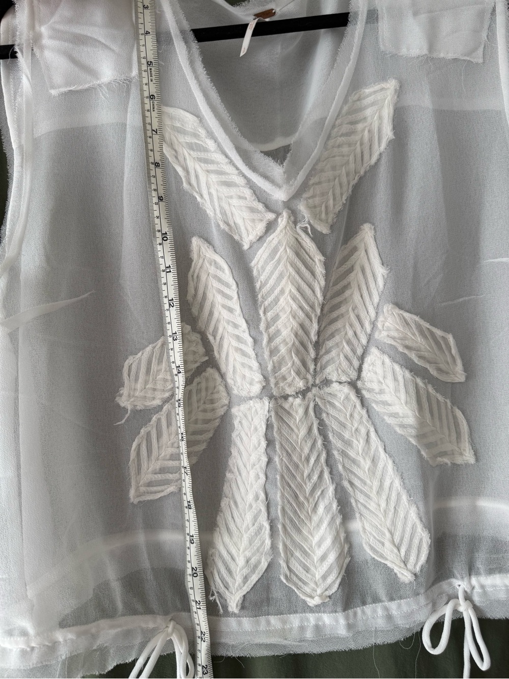 Free People White Embroidered Drawcord Sleeveless V-Neck Top - Picture 4 of 6